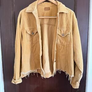 POL | Tan Corduroy Utility Style cropped Raw Hem Boho Shacket Jacket | Medium